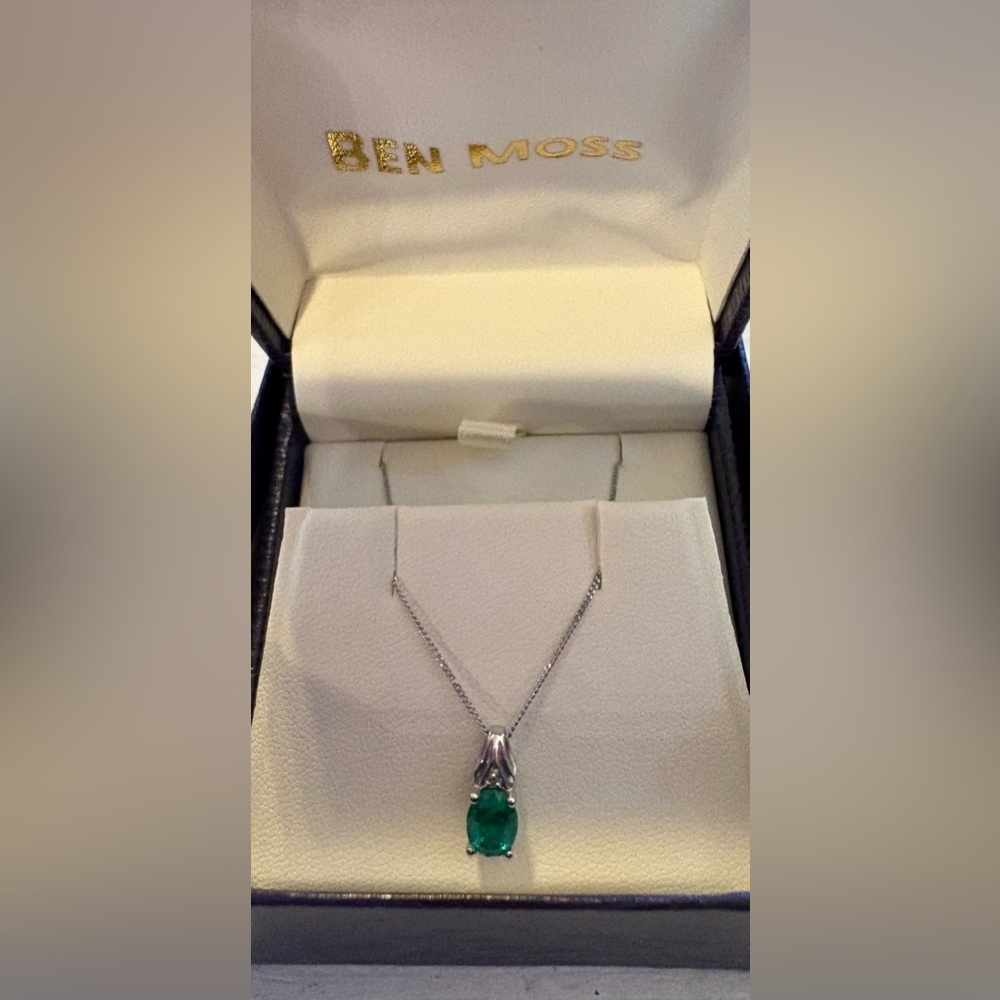 10k White Gold Necklace with Lab Created Emerald Pendant